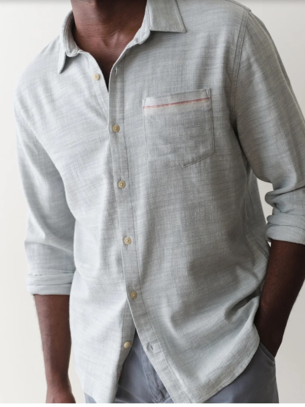 MARINE LAYER Stretch Cotton Selvedge Button Up Blue Top, Small